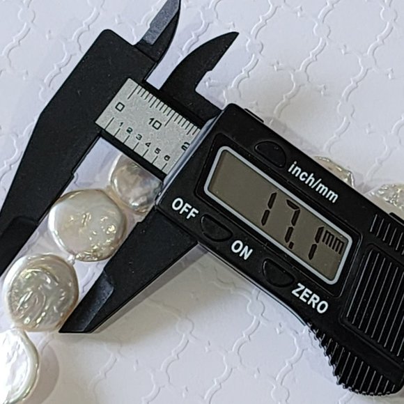 White‎ Coin Cultured Freshwater Pearl Necklace And Earring Set 925S Clasp - Picture 5 of 16